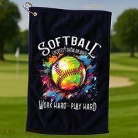 Softball Work Hard Play Hard Fastpitch Slowpitch Softball Golf Towel thumb 1