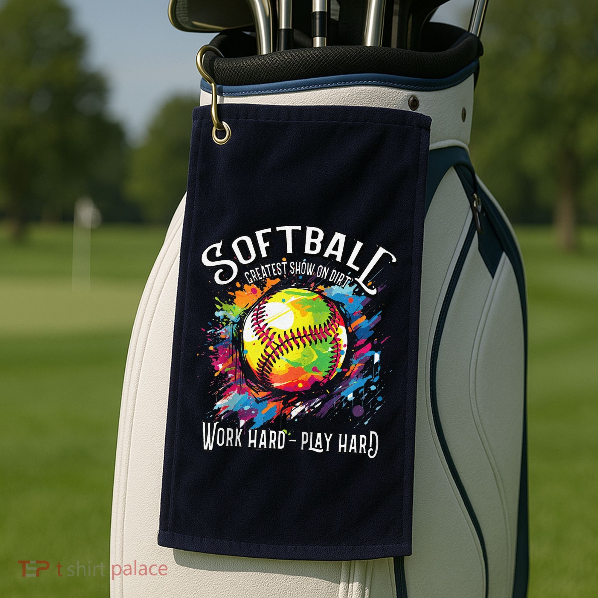 Softball Work Hard Play Hard Fastpitch Slowpitch Softball Golf Towel