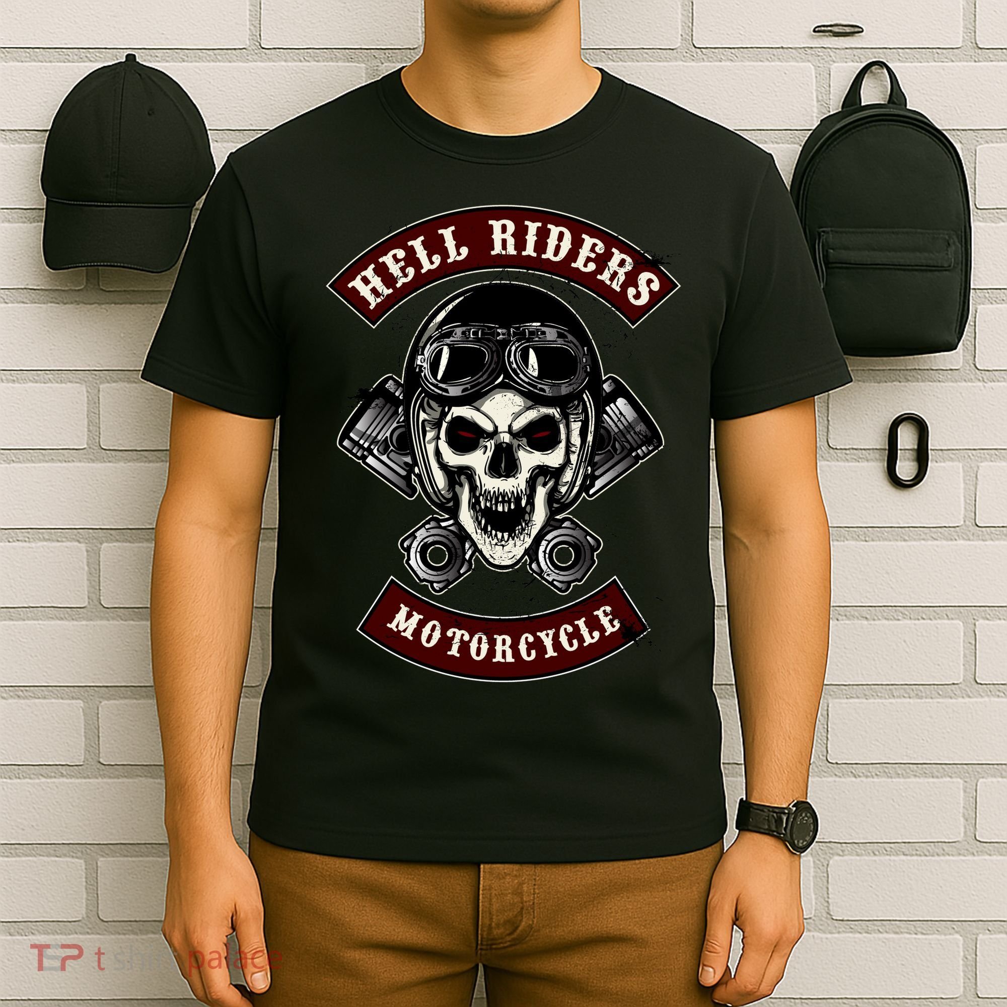 Skull With Helmet And Piston T-Shirt