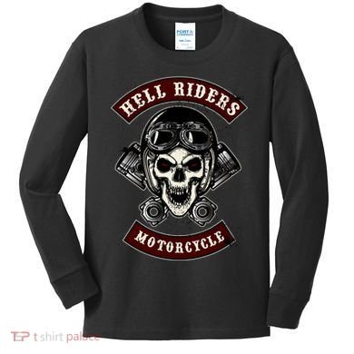 Skull With Helmet And Piston Kids Long Sleeve Shirt