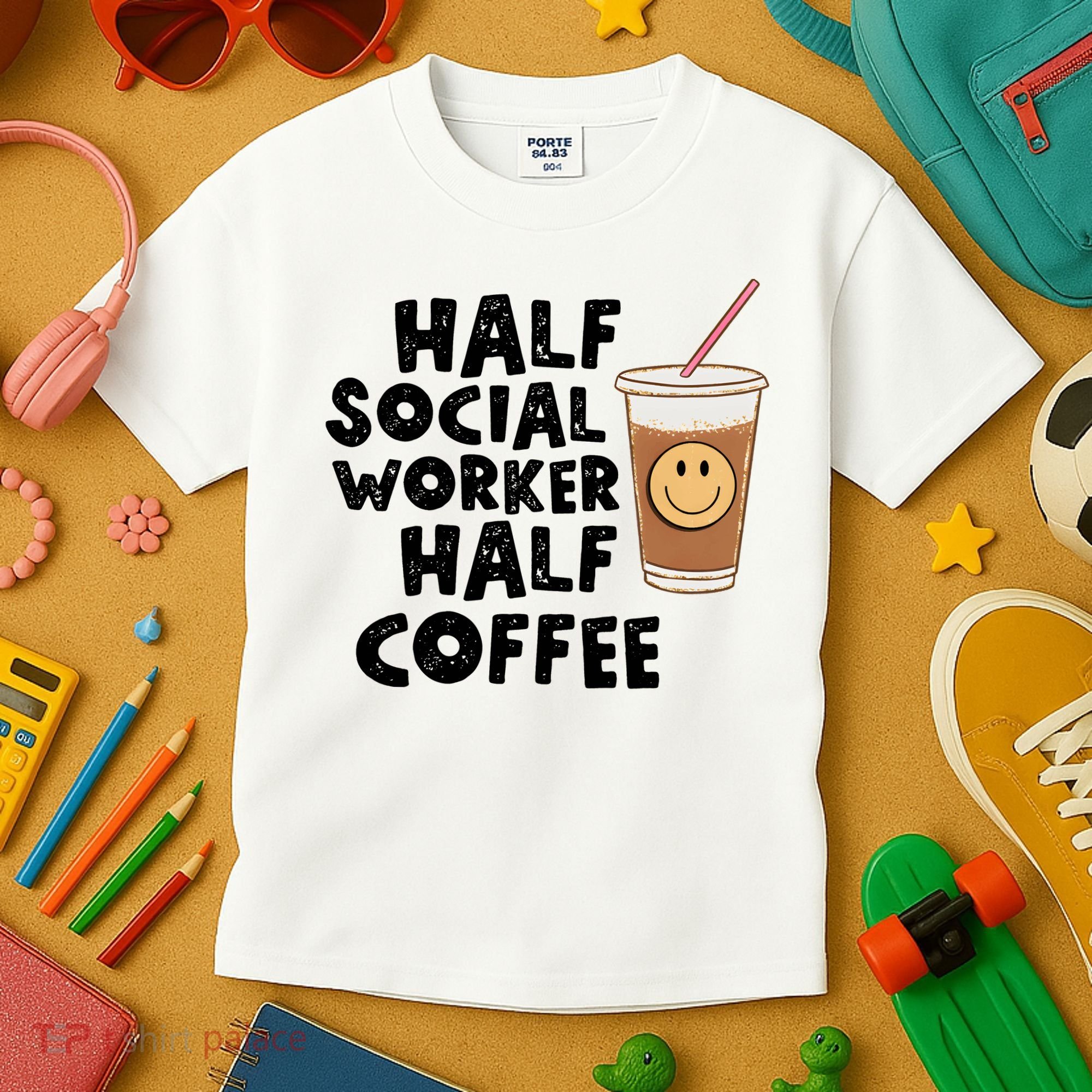 Social Worker Half Social Worker Half Coffee Kids T-Shirt