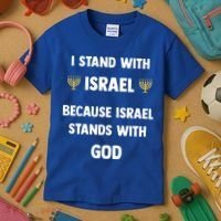 Stand With Israel Because Israel Stands With God Jesus Kids T-Shirt thumb 3