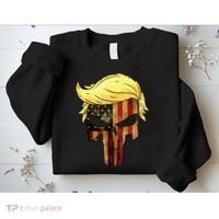 Skull With Iconic Trump Hair President Flag America Sweatshirt thumb 2