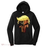 Skull With Iconic Trump Hair President Flag America Women's Hoodie thumb 0