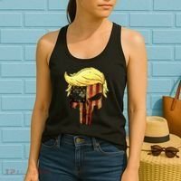 Skull With Iconic Trump Hair President Flag America Women's Tank Top thumb 2