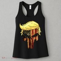 Skull With Iconic Trump Hair President Flag America Women's Tank Top thumb 3