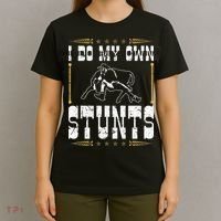 Steer Wrestling I Do My Own Stunts Rodeo Bulldogging T-Shirt thumb 4