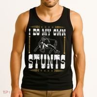 Steer Wrestling I Do My Own Stunts Rodeo Bulldogging Tank Top thumb 3
