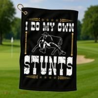 Steer Wrestling I Do My Own Stunts Rodeo Bulldogging Golf Towel thumb 1