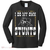 Steer Wrestling I Do My Own Stunts Rodeo Bulldogging Kids Long Sleeve Shirt thumb 0