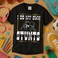 Steer Wrestling I Do My Own Stunts Rodeo Bulldogging Kids T-Shirt thumb 3