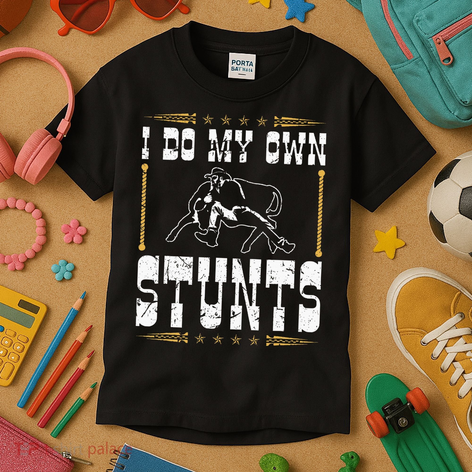 Steer Wrestling I Do My Own Stunts Rodeo Bulldogging Kids T-Shirt