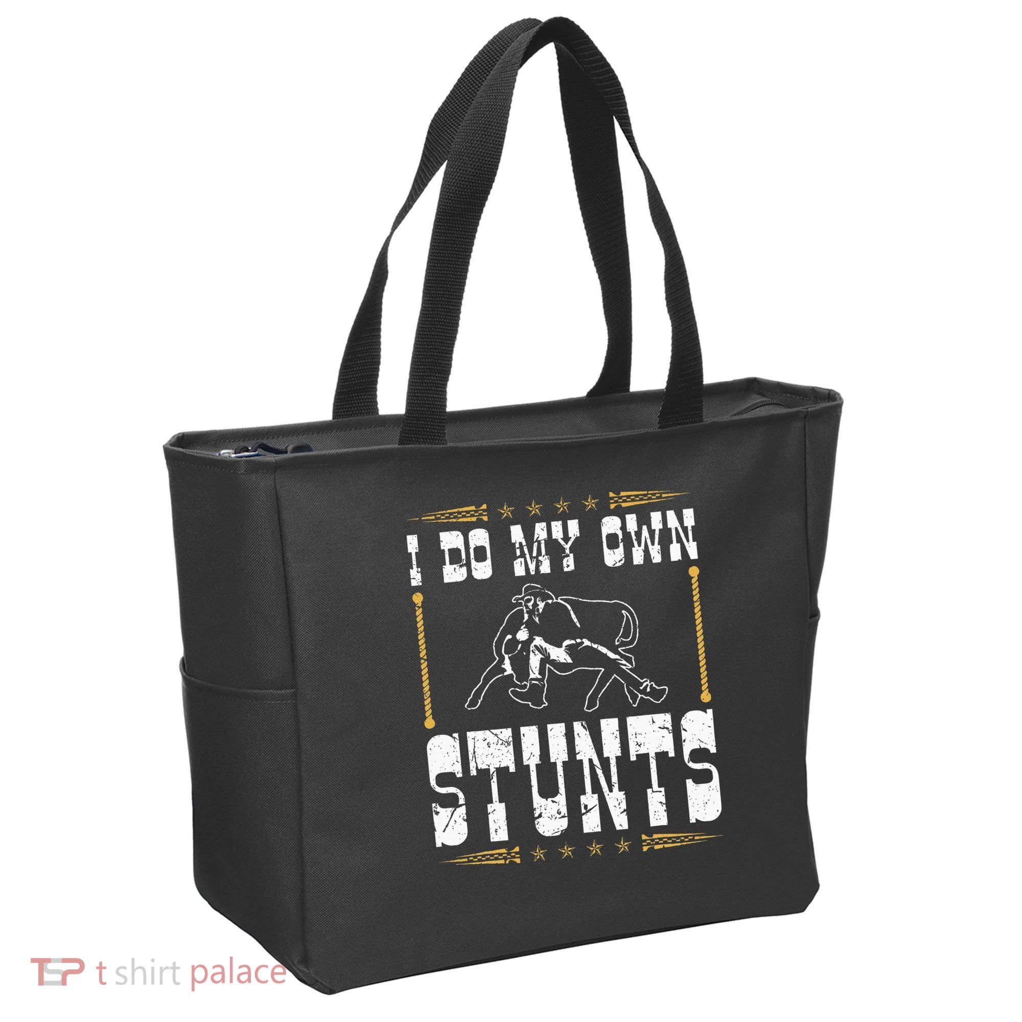 Steer Wrestling I Do My Own Stunts Rodeo Bulldogging Tote Bag