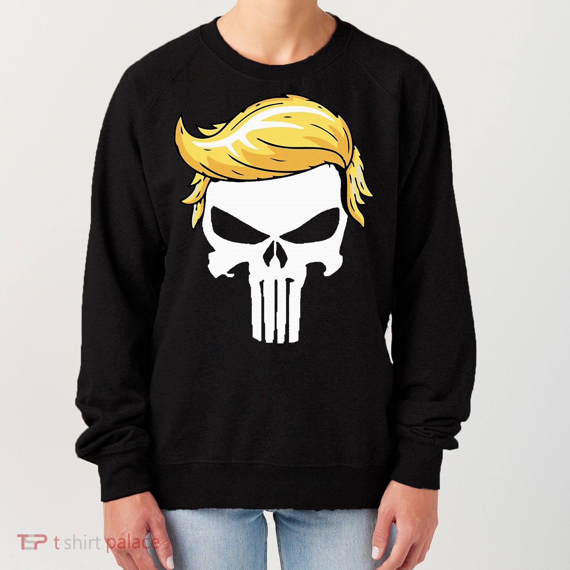 Skull With Iconic Trump Hair President Supporter Women's Sweatshirt
