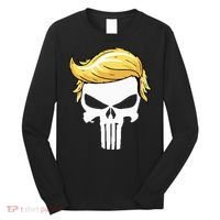 Skull With Iconic Trump Hair President Supporter Long Sleeve Shirt thumb 0