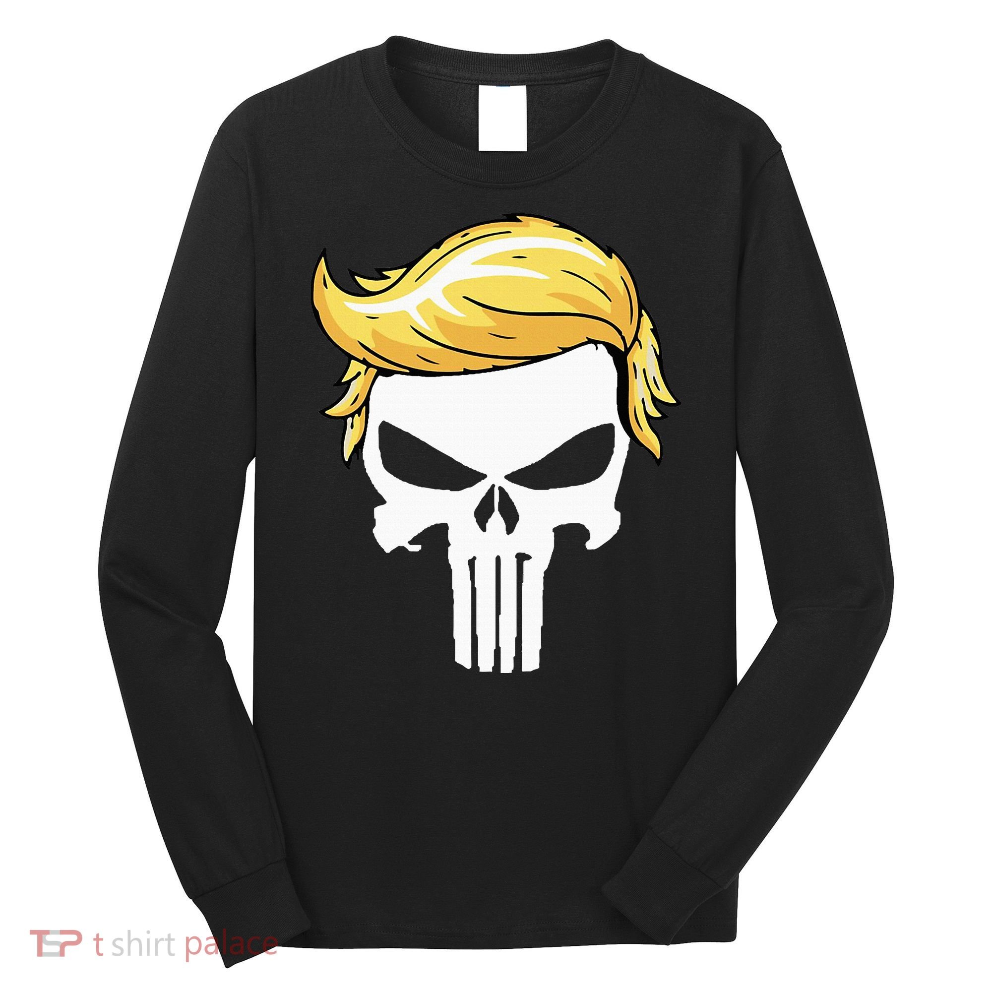 Skull With Iconic Trump Hair President Supporter Long Sleeve Shirt