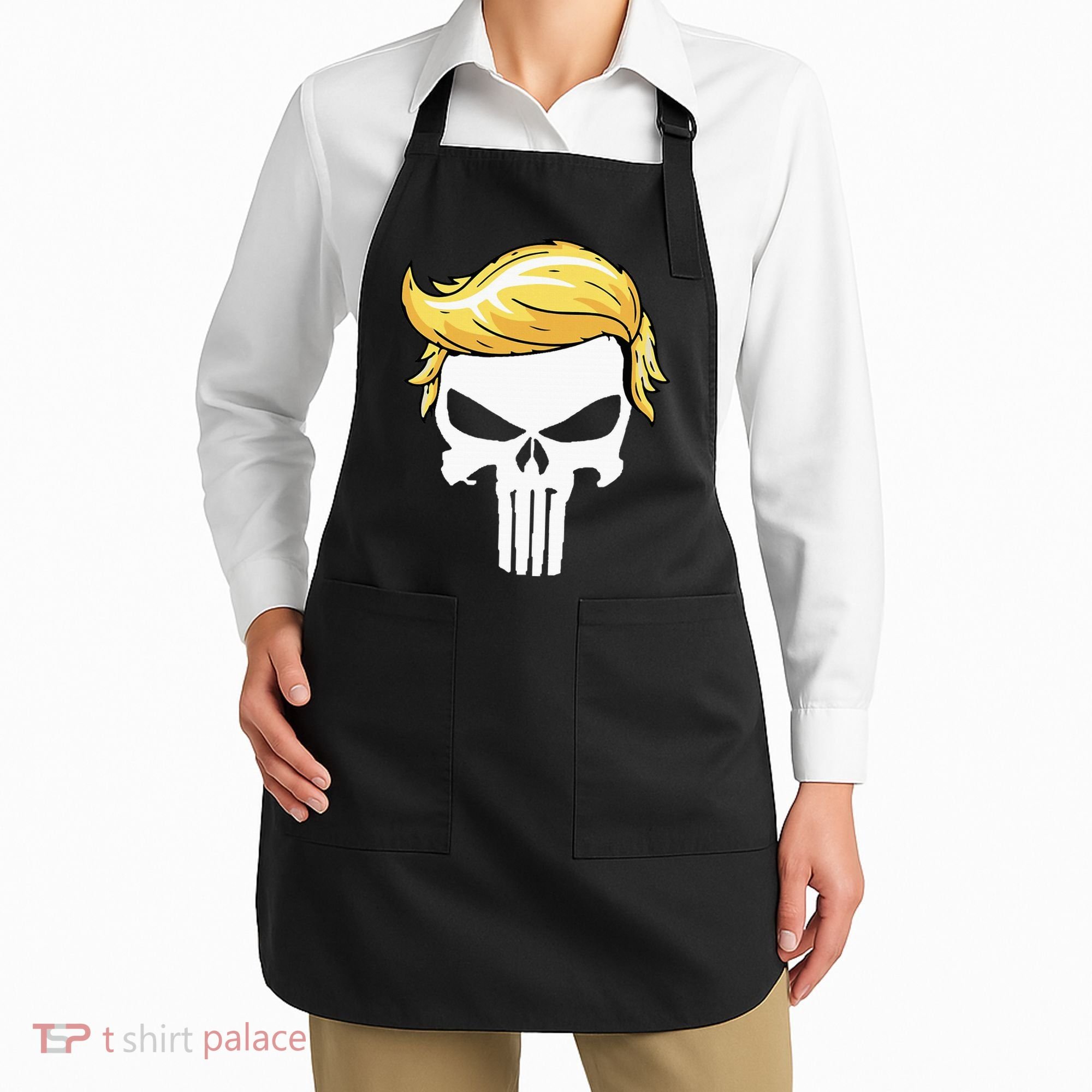 Skull With Iconic Trump Hair President Supporter Apron