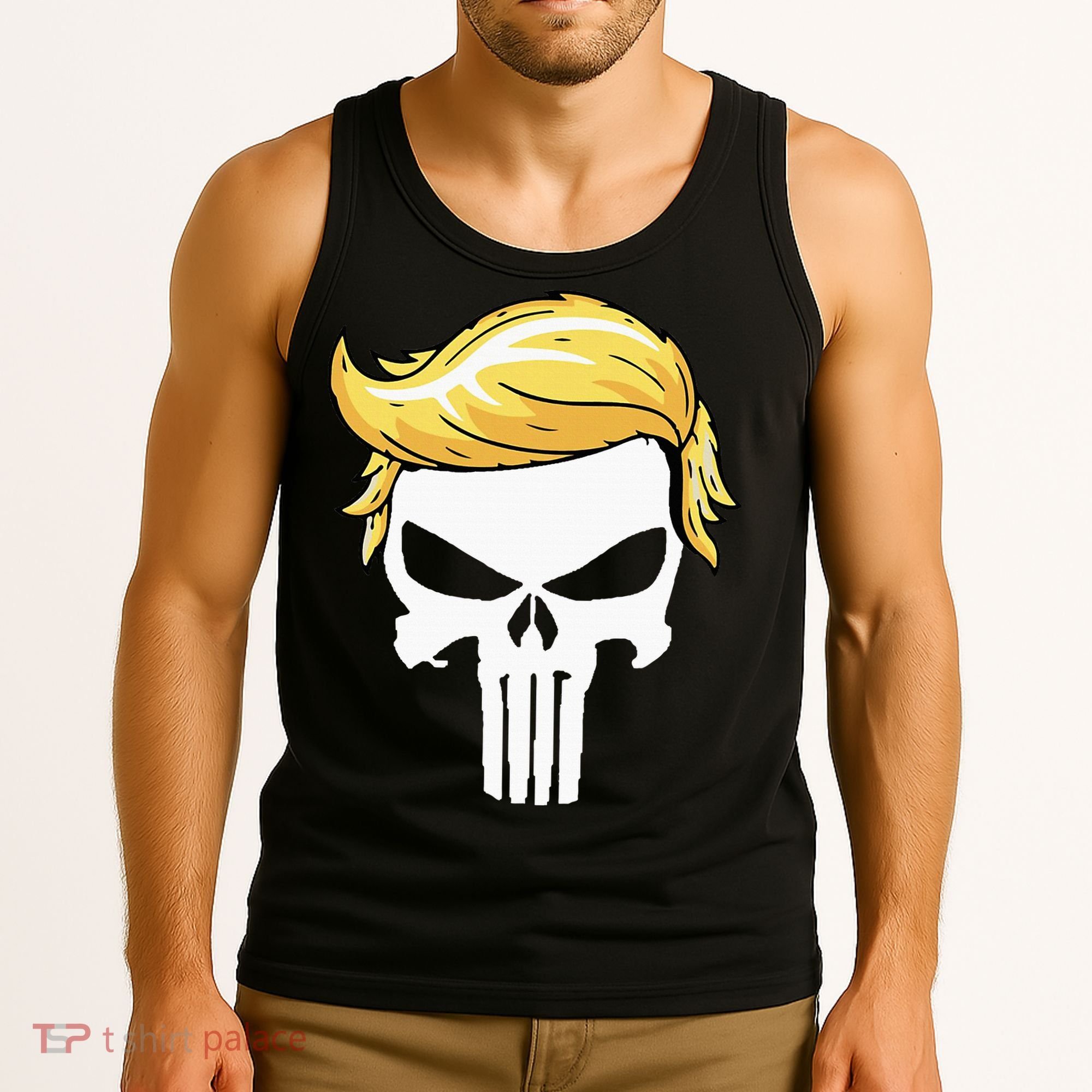 Skull With Iconic Trump Hair President Supporter Tank Top