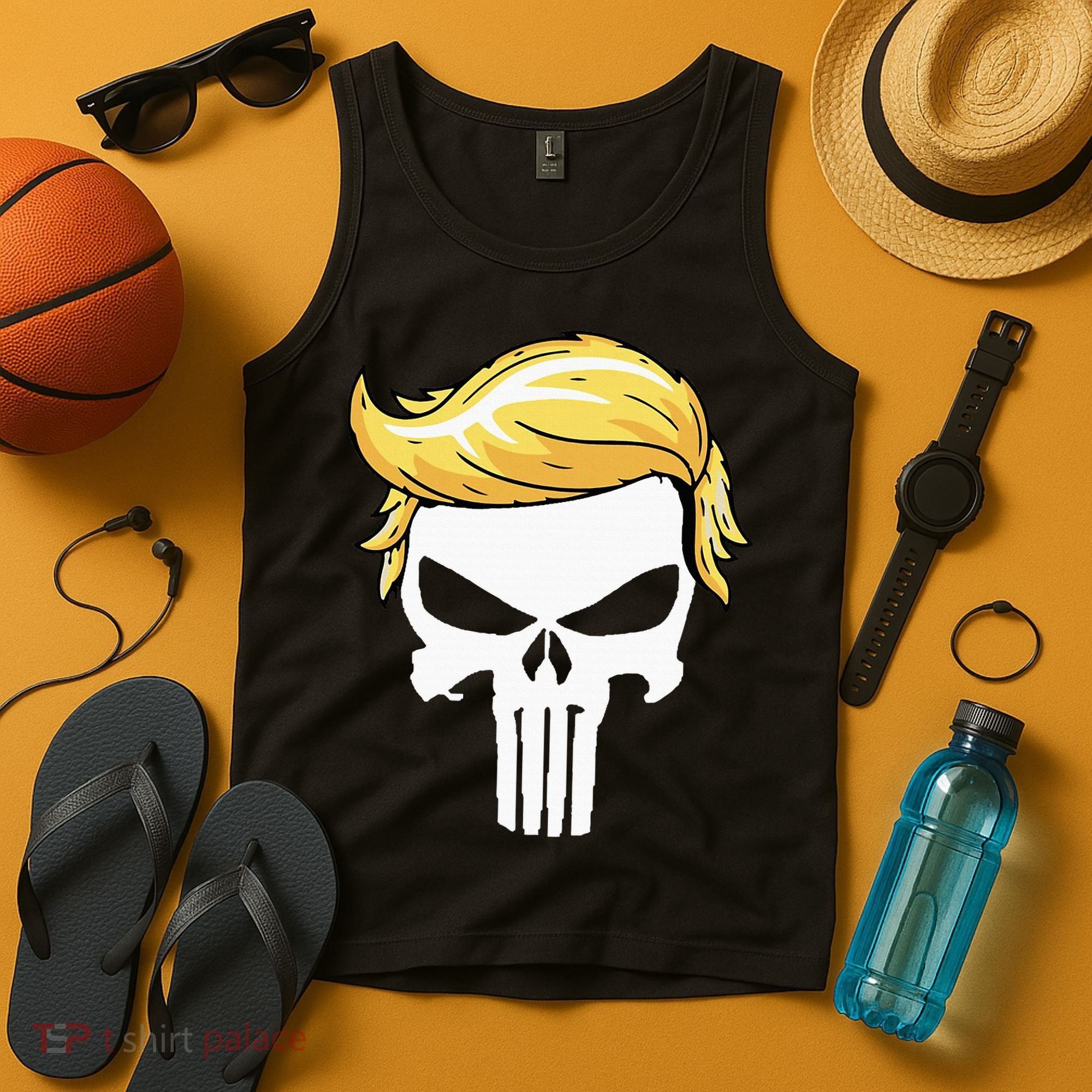 Skull With Iconic Trump Hair President Supporter Tank Top