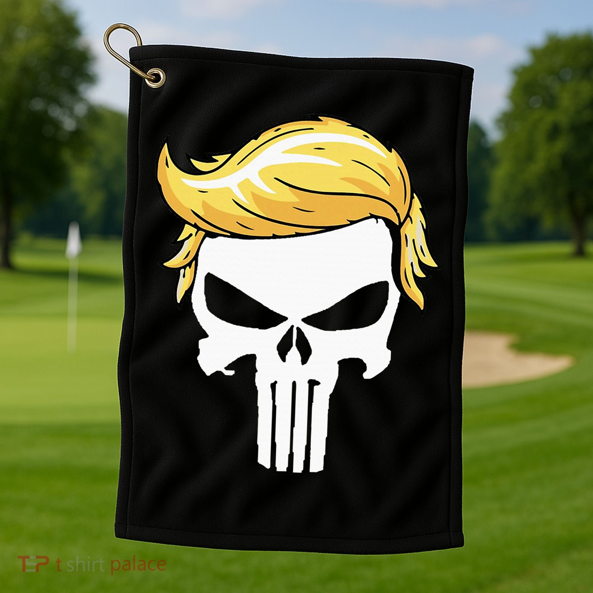 Skull With Iconic Trump Hair President Supporter Golf Towel