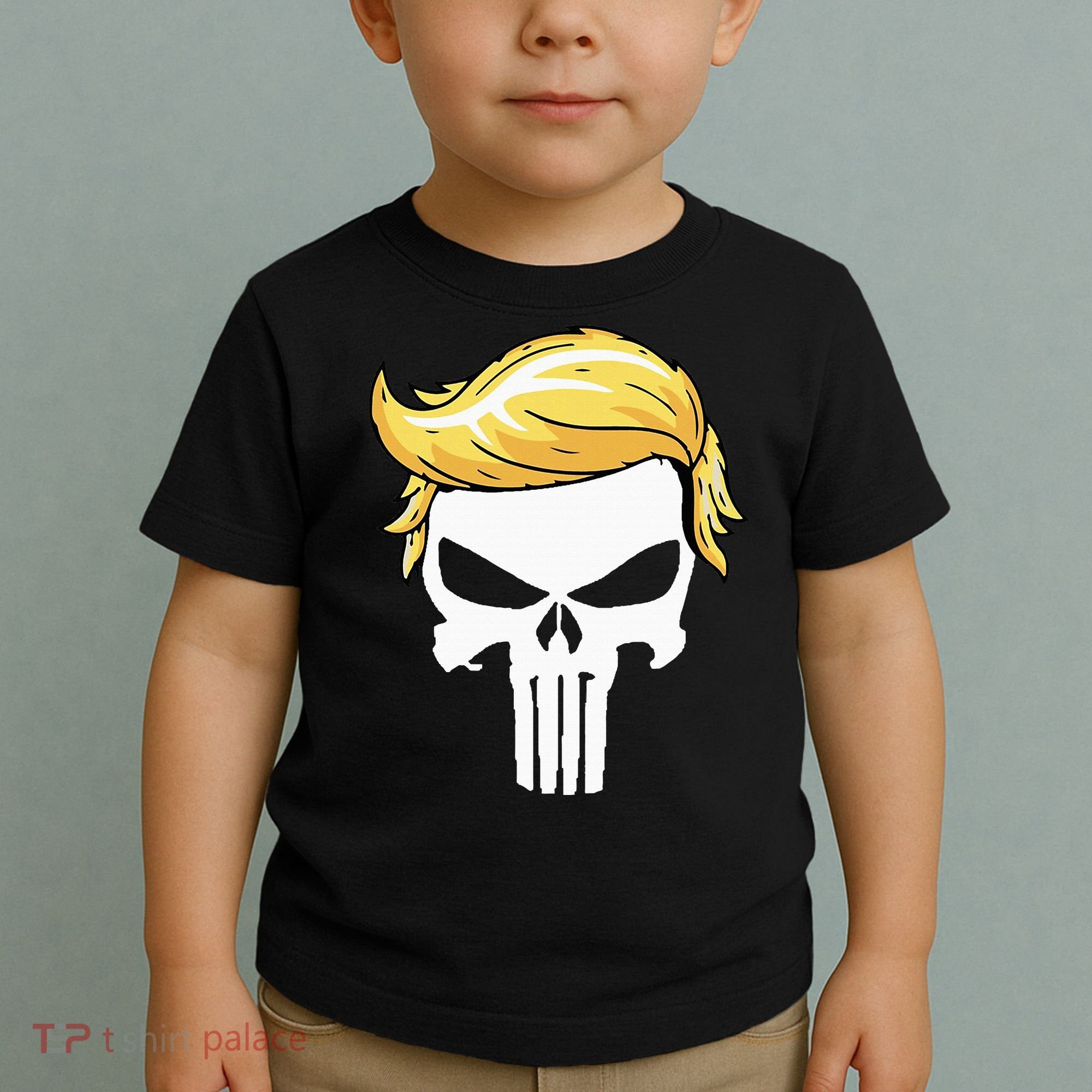 Skull With Iconic Trump Hair President Supporter Toddler T-Shirt