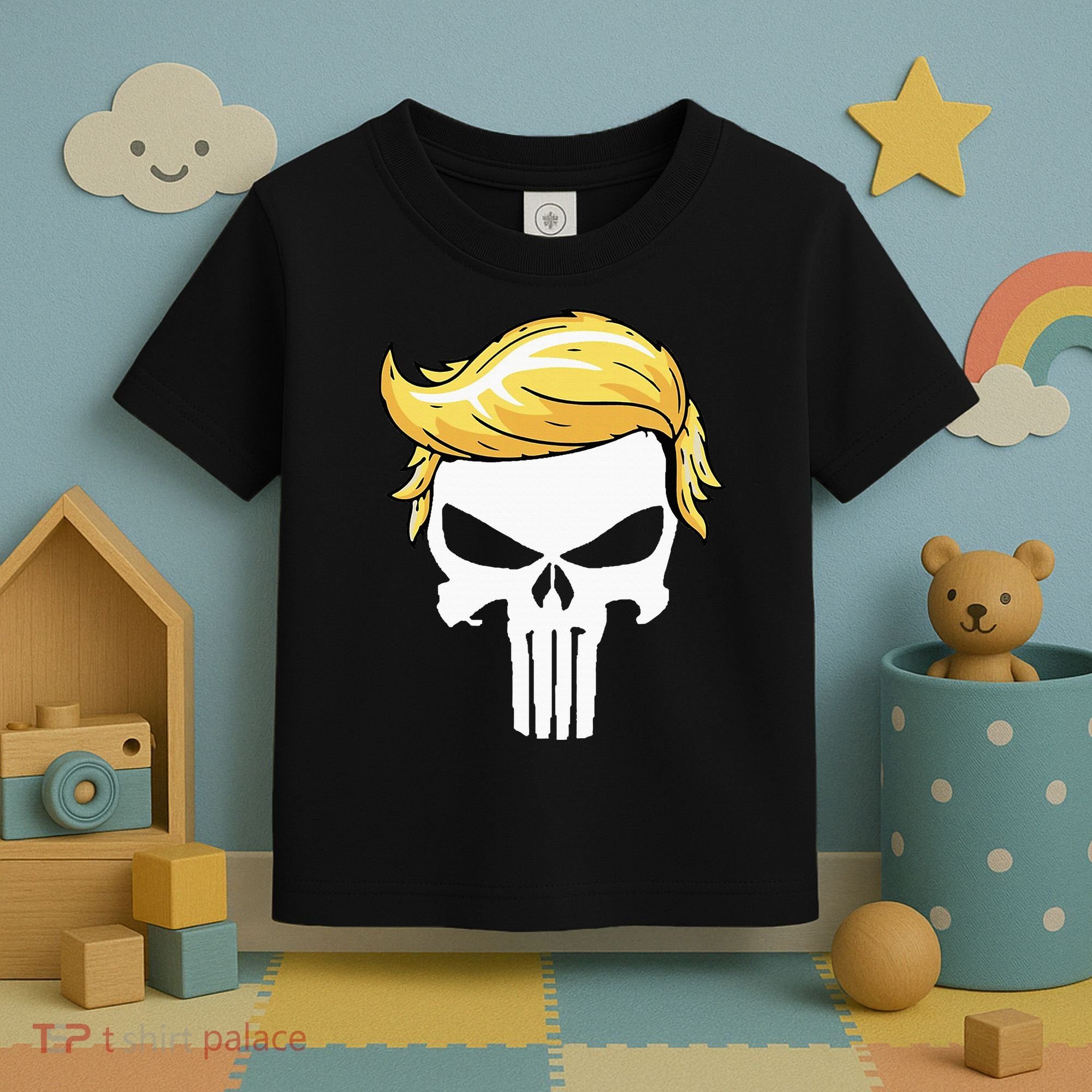 Skull With Iconic Trump Hair President Supporter Toddler T-Shirt