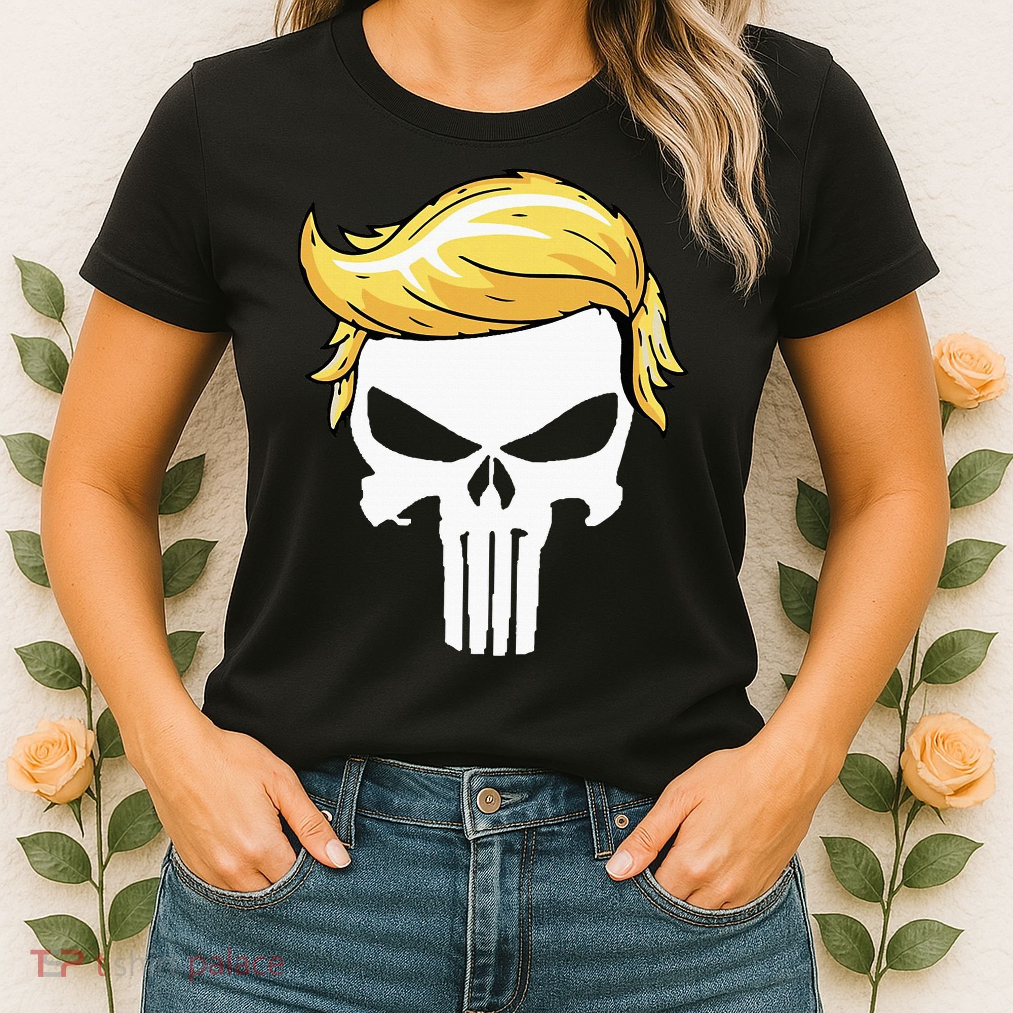 Skull With Iconic Trump Hair President Supporter Women's T-Shirt
