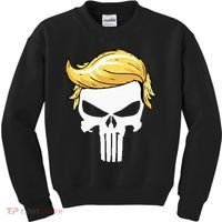 Skull With Iconic Trump Hair President Supporter Kids Sweatshirt thumb 0