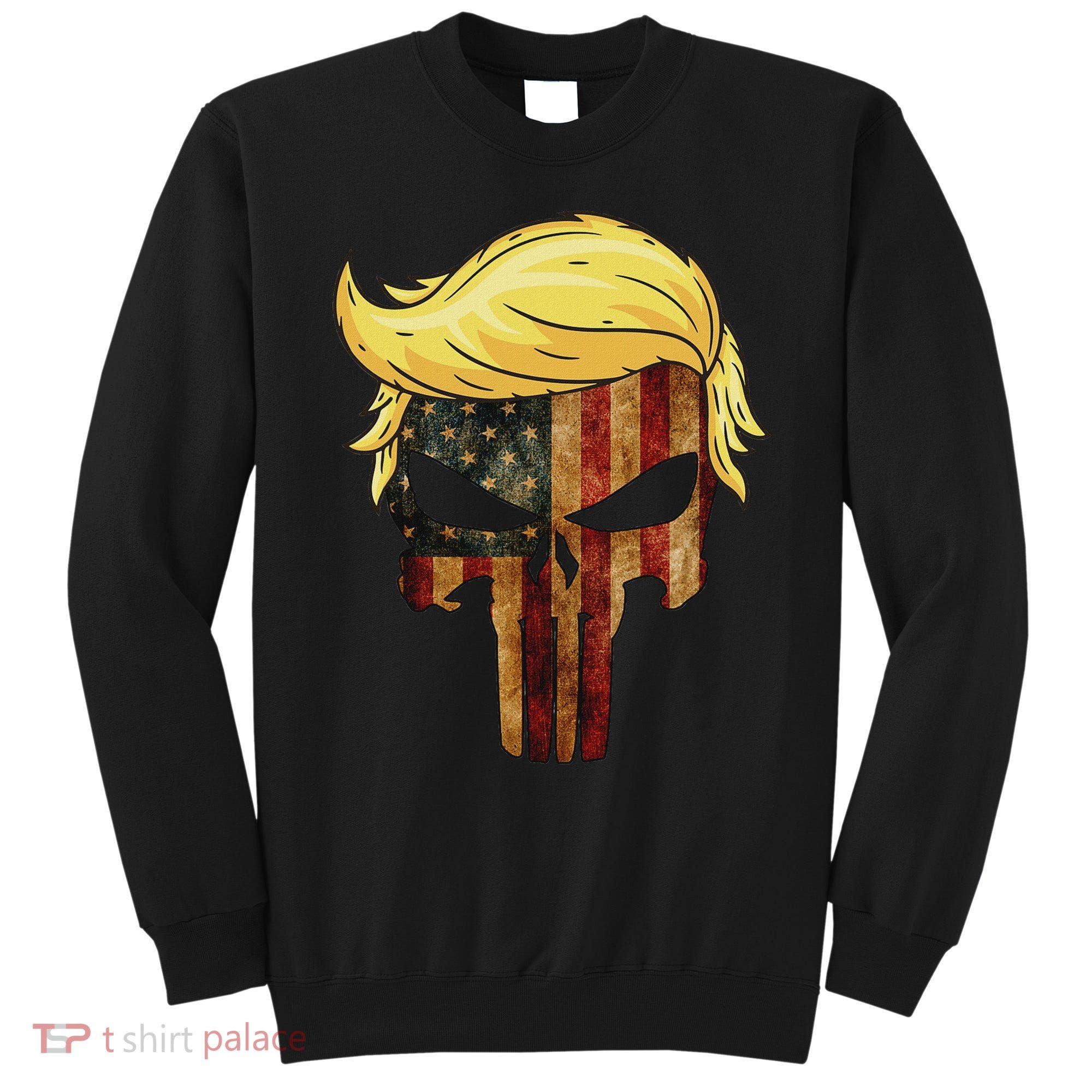 Skull With Iconic Trump Hair American Flag Sweatshirt