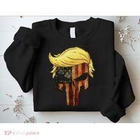 Skull With Iconic Trump Hair American Flag Sweatshirt thumb 2