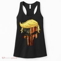 Skull With Iconic Trump Hair American Flag Women's Tank Top thumb 0