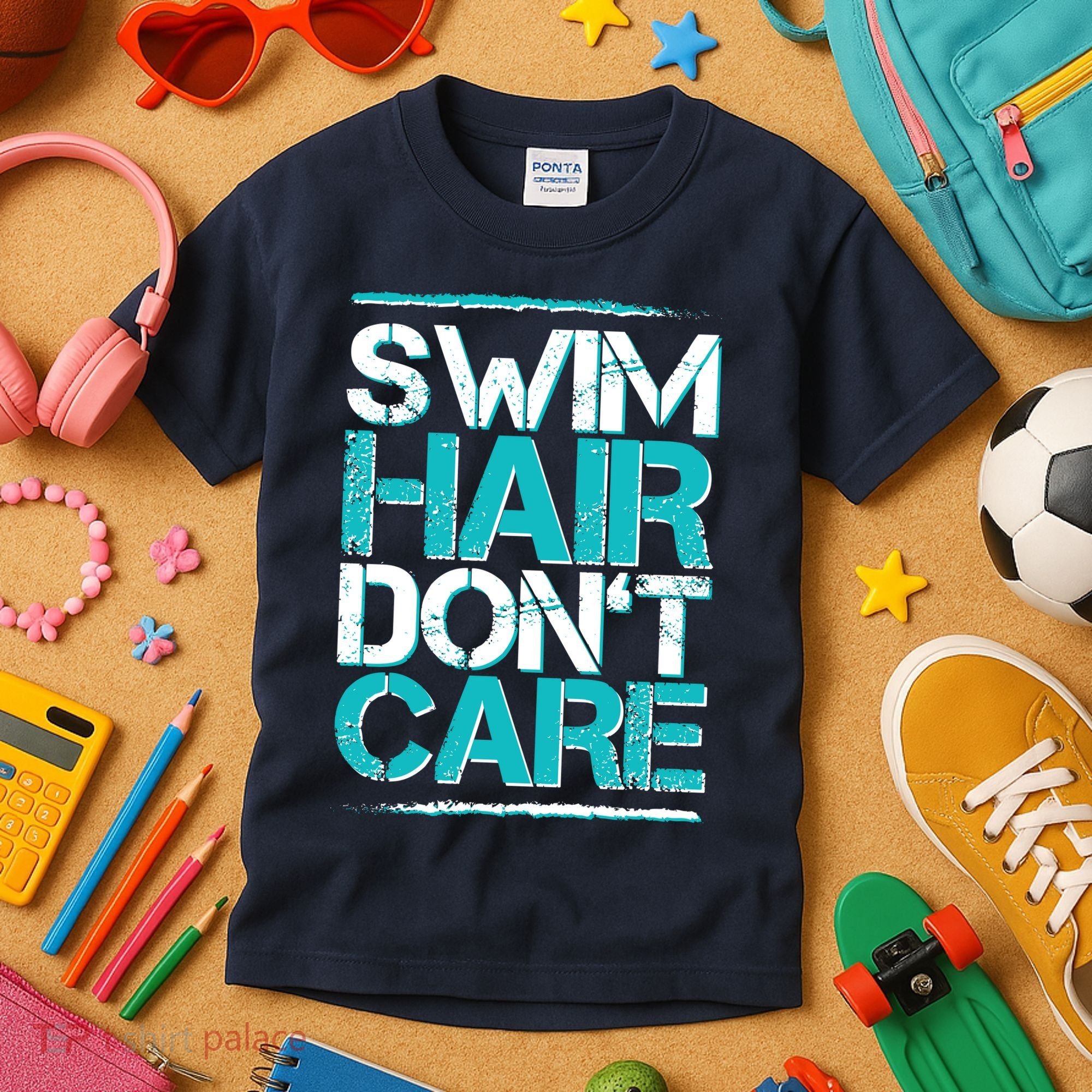 Swim Hair Don't Care Kids T-Shirt