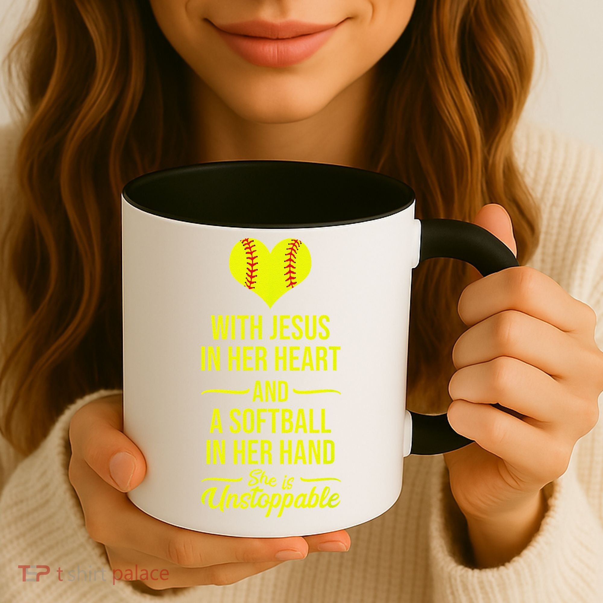 Softball With Jesus In Her Heart Softball Pitcher Coffee Mug