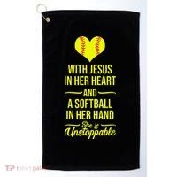 Softball With Jesus In Her Heart Softball Pitcher Golf Towel thumb 0