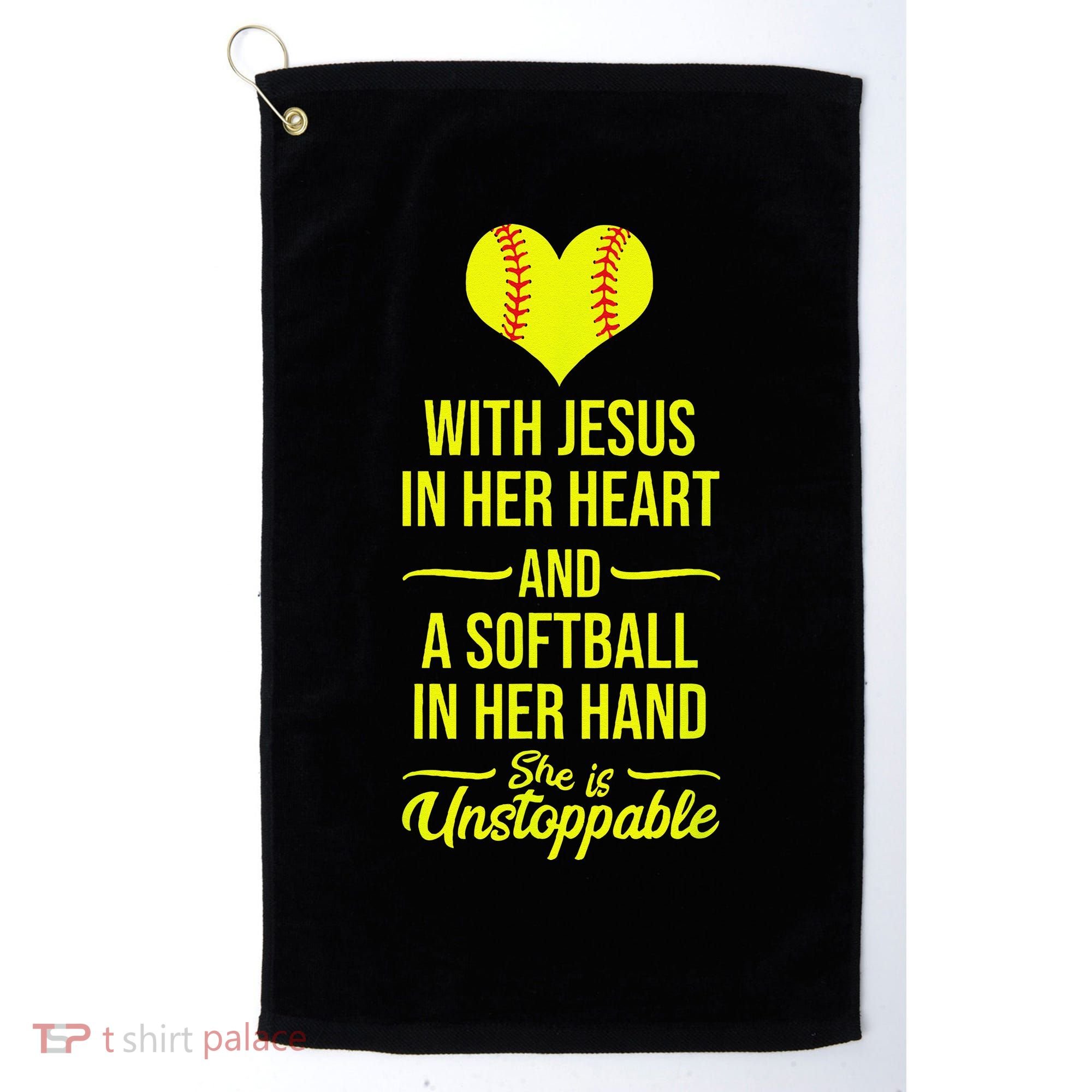 Softball With Jesus In Her Heart Softball Pitcher Golf Towel
