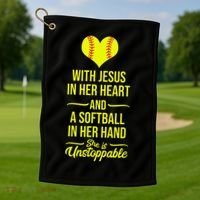 Softball With Jesus In Her Heart Softball Pitcher Golf Towel thumb 1