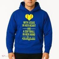 Softball With Jesus In Her Heart Softball Pitcher Hoodie thumb 2
