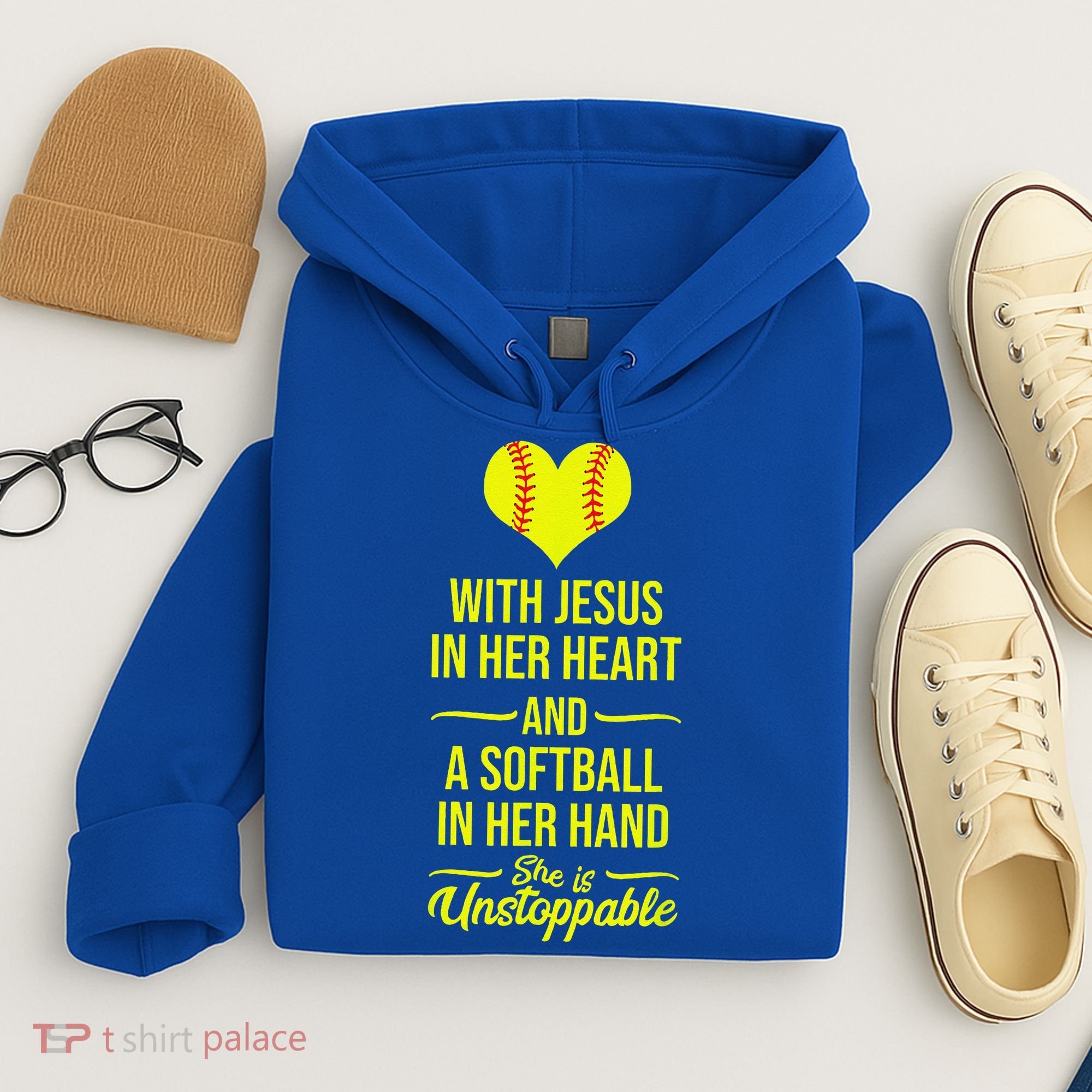 Softball With Jesus In Her Heart Softball Pitcher Hoodie