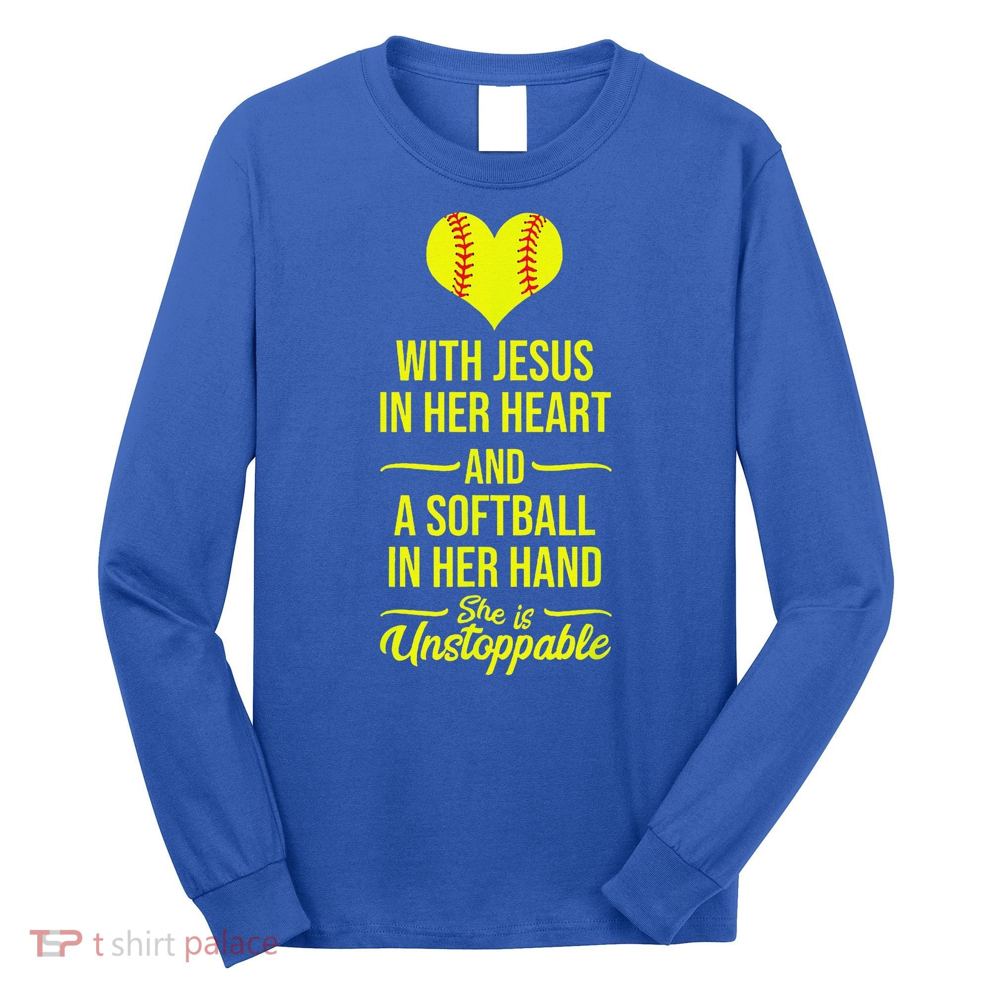 Softball With Jesus In Her Heart Softball Pitcher Long Sleeve Shirt