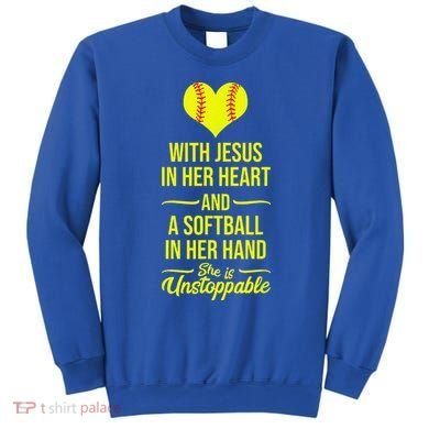Softball With Jesus In Her Heart Softball Pitcher Sweatshirt