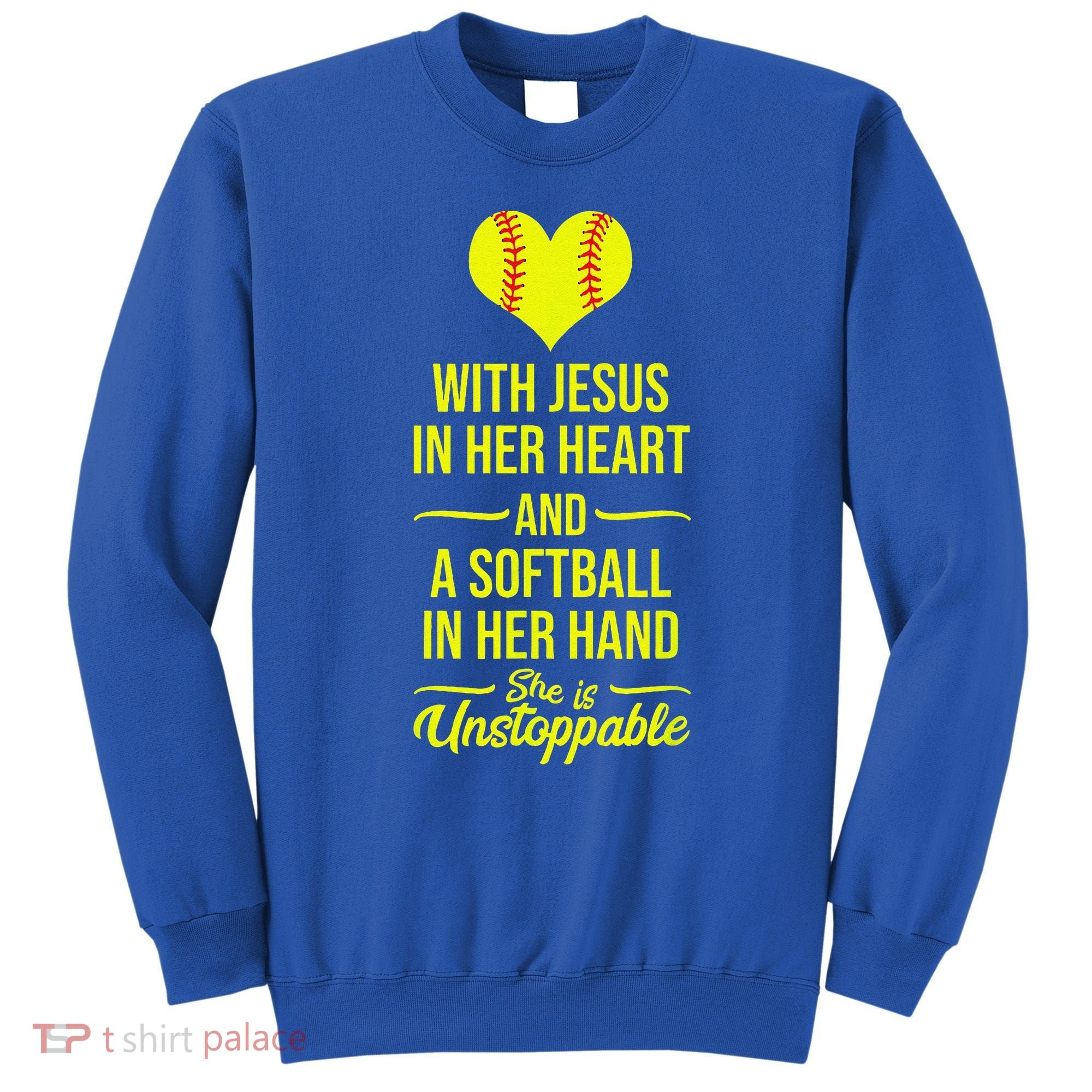 Softball With Jesus In Her Heart Softball Pitcher Sweatshirt