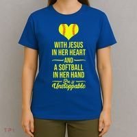 Softball With Jesus In Her Heart Softball Pitcher T-Shirt thumb 4