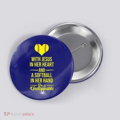 Softball With Jesus In Her Heart Softball Pitcher Button