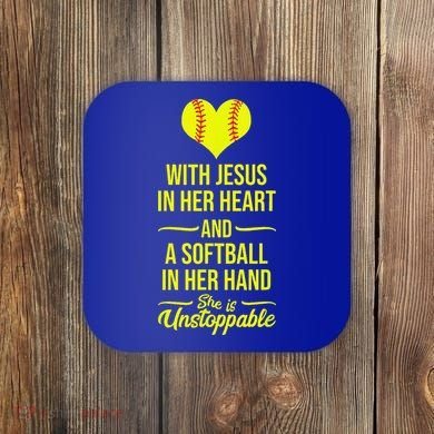 Softball With Jesus In Her Heart Softball Pitcher Coaster