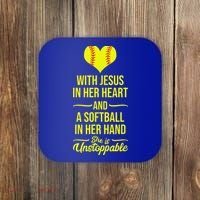 Softball With Jesus In Her Heart Softball Pitcher Coaster thumb 0