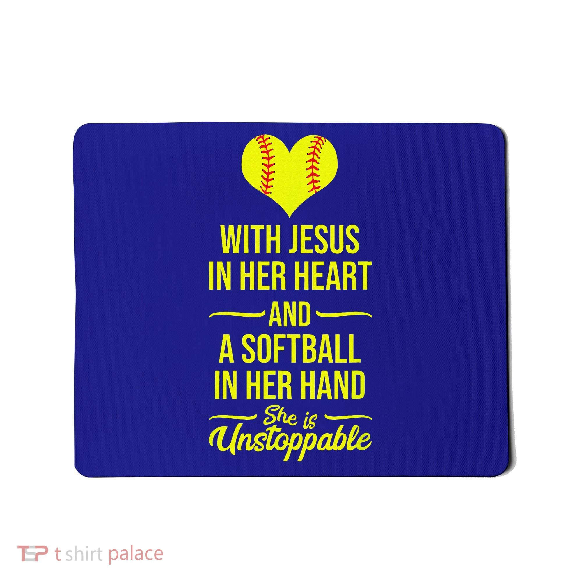 Softball With Jesus In Her Heart Softball Pitcher Mousepad