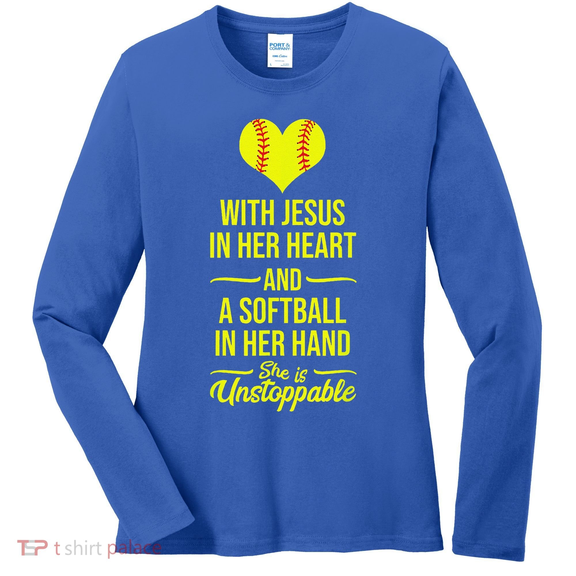 Softball With Jesus In Her Heart Softball Pitcher Women's Long Sleeve Shirt