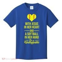 Softball With Jesus In Her Heart Softball Pitcher Kids T-Shirt thumb 0