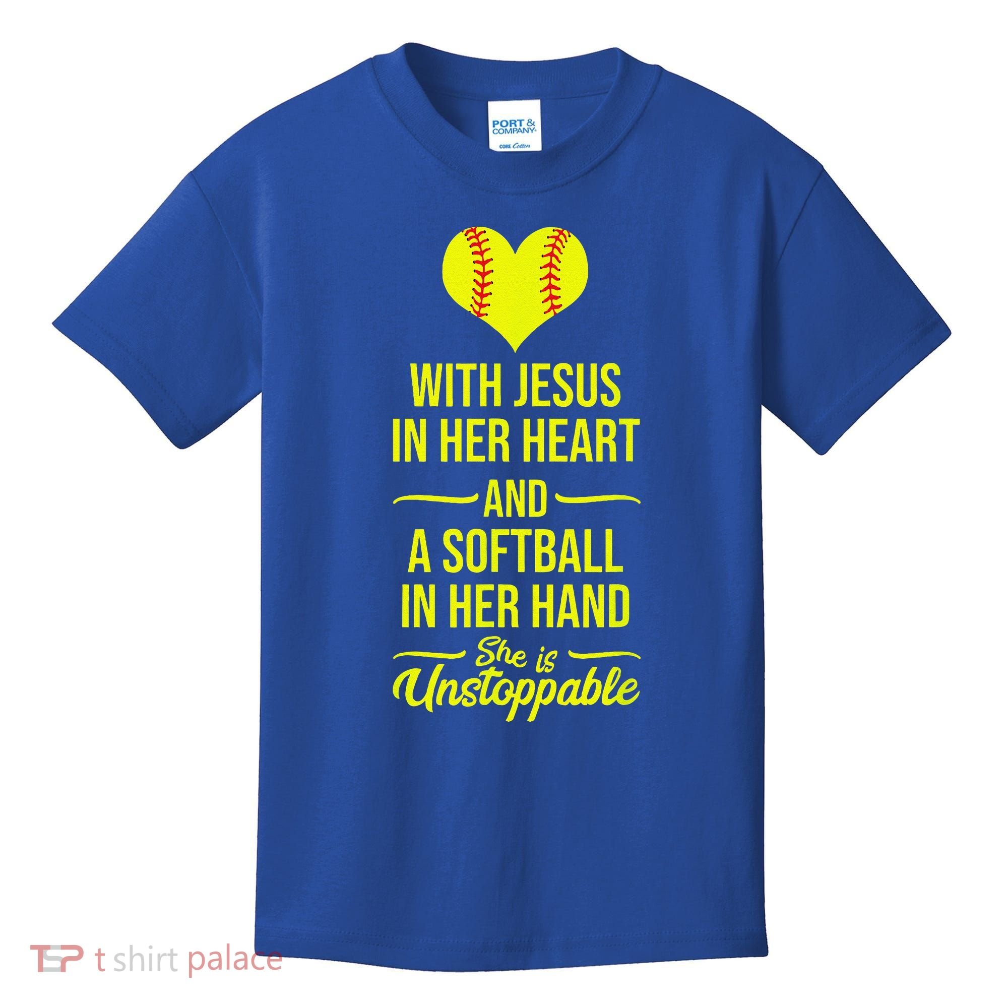 Softball With Jesus In Her Heart Softball Pitcher Kids T-Shirt