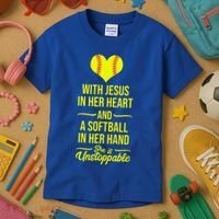 Softball With Jesus In Her Heart Softball Pitcher Kids T-Shirt thumb 3